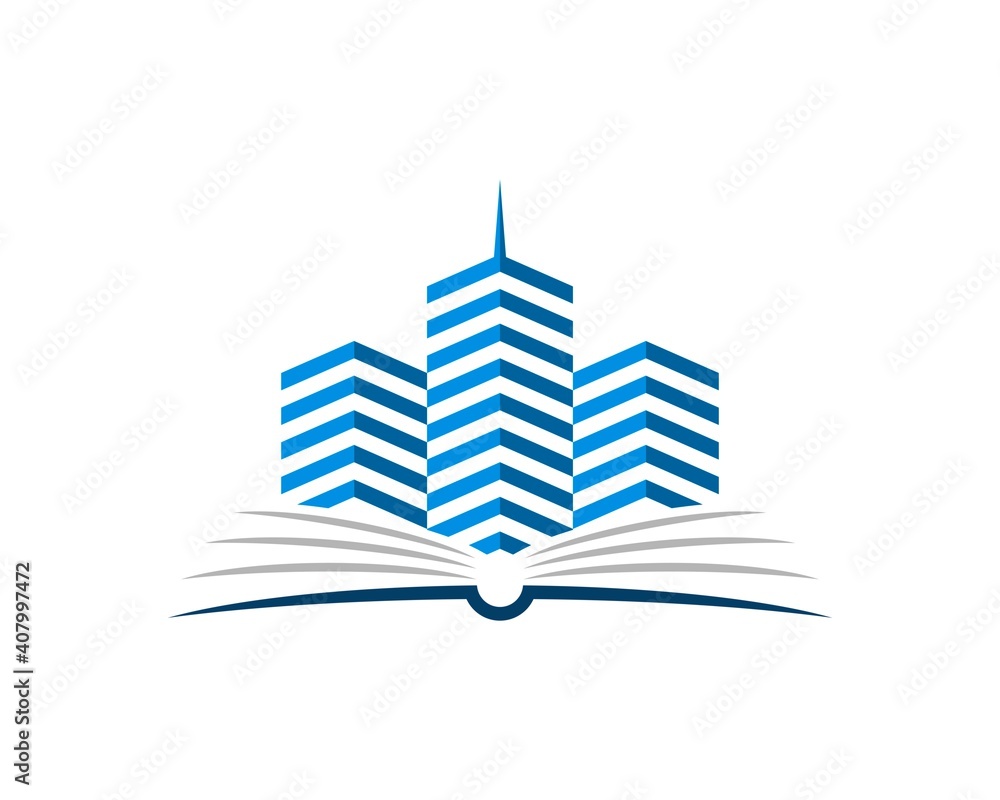 Abstract book with modern blue building