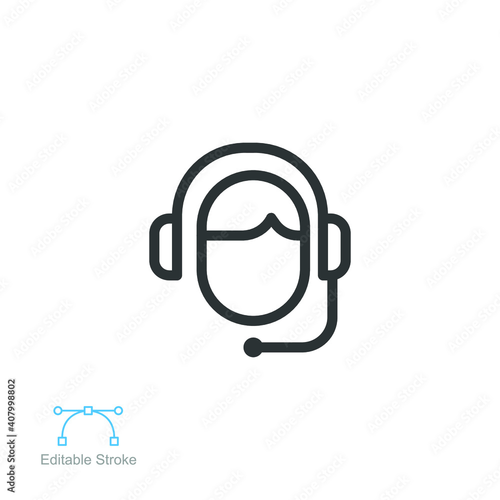 Customer help line icon. Headphones Logo , Headset as Call center, costumer service support agent for web business card mobile app editable stroke vector illustration design on white background EPS 10 Customer help line icon. Headphones Logo , Headset as Call center, costumer service support agent for web business card mobile app editable stroke vector illustration design on white background EPS 10