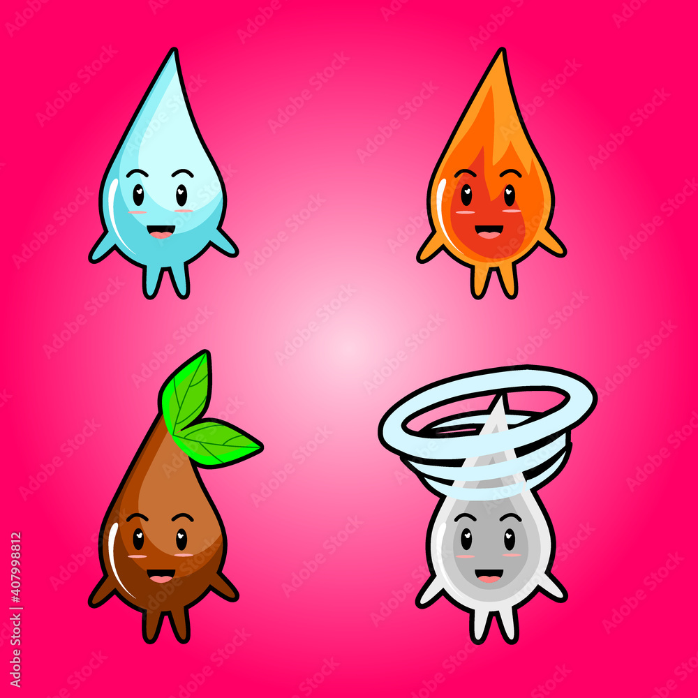 mascot of four elements like water, fire, earth, and air on pink background Stock Vector | Adobe Stock mascot of four elements like water, fire, earth, and air on pink background Stock Vector | Adobe Stock