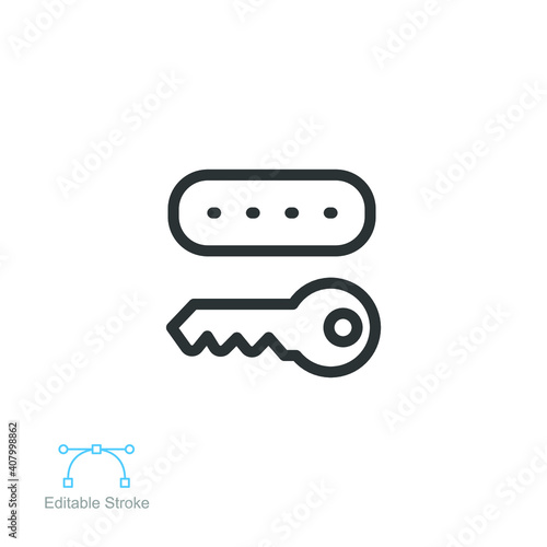 Key token line icon. authentication software device, Cryptosystem security token with Password. lock and key icon. Editable stroke vector illustration design on white background. EPS 10