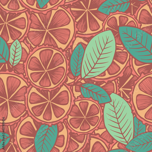 Oranges  leaves and branches in line and bright colors2. vector illustration