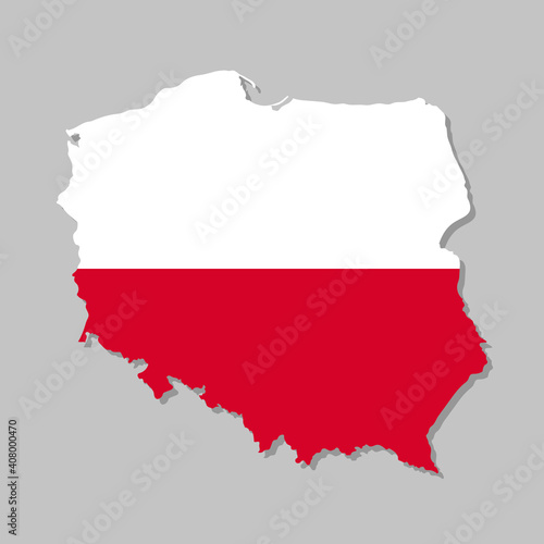Highly detailed map of Poland with flag. Silhouette of European country map with Polish flag inside vector illustration on light gray background