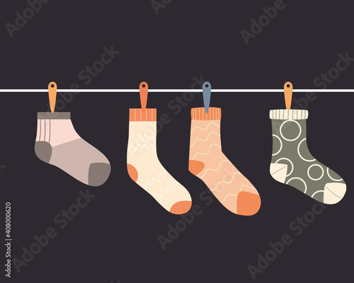 four socks hanging vector design