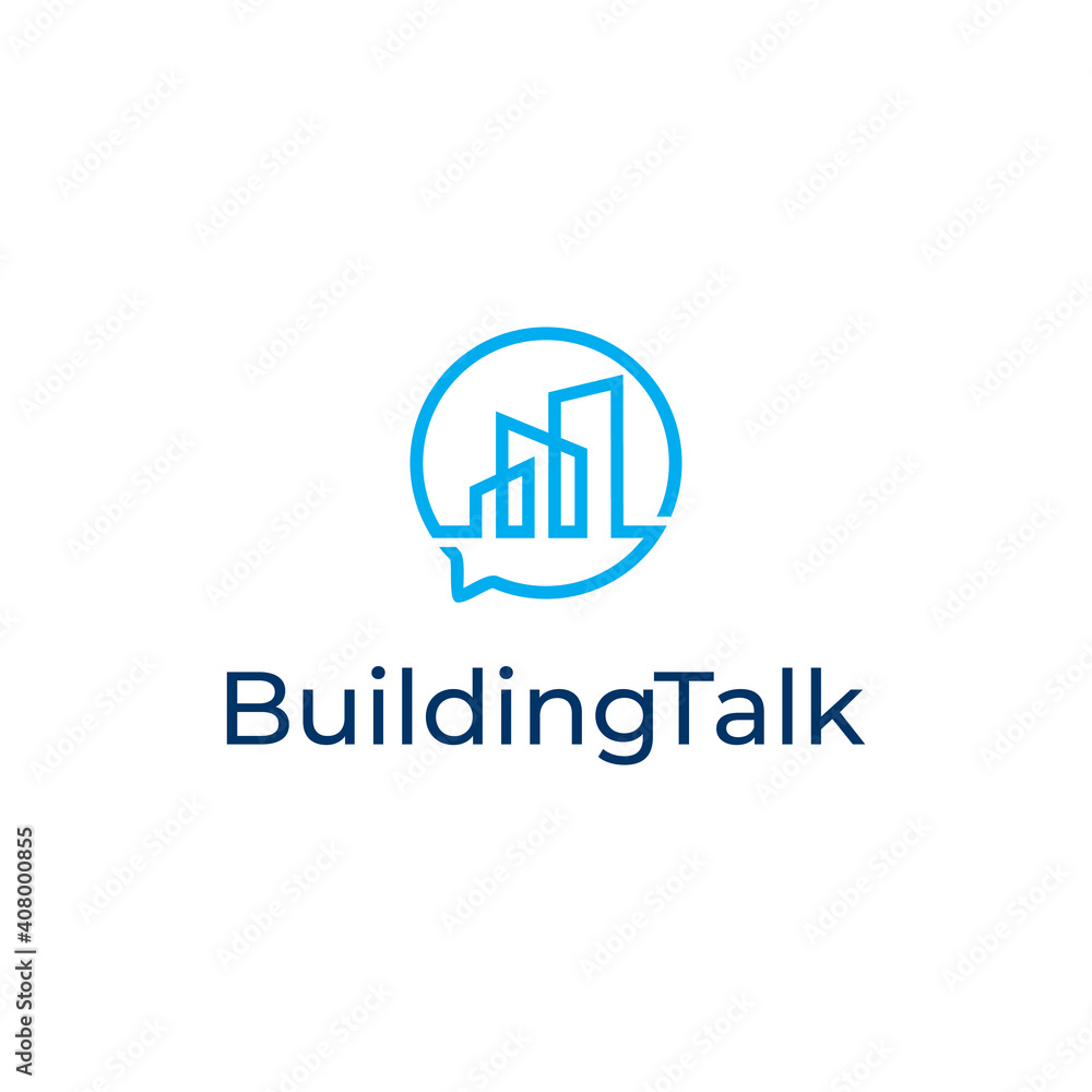 Building chat Construction with line art style Logo Vector Design Template Building chat Construction with line art style Logo Vector Design Template