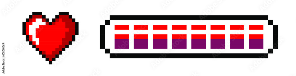 Pixel art hearts in 90s retrowave style. Pixel art hearts in 90s retrowave style.