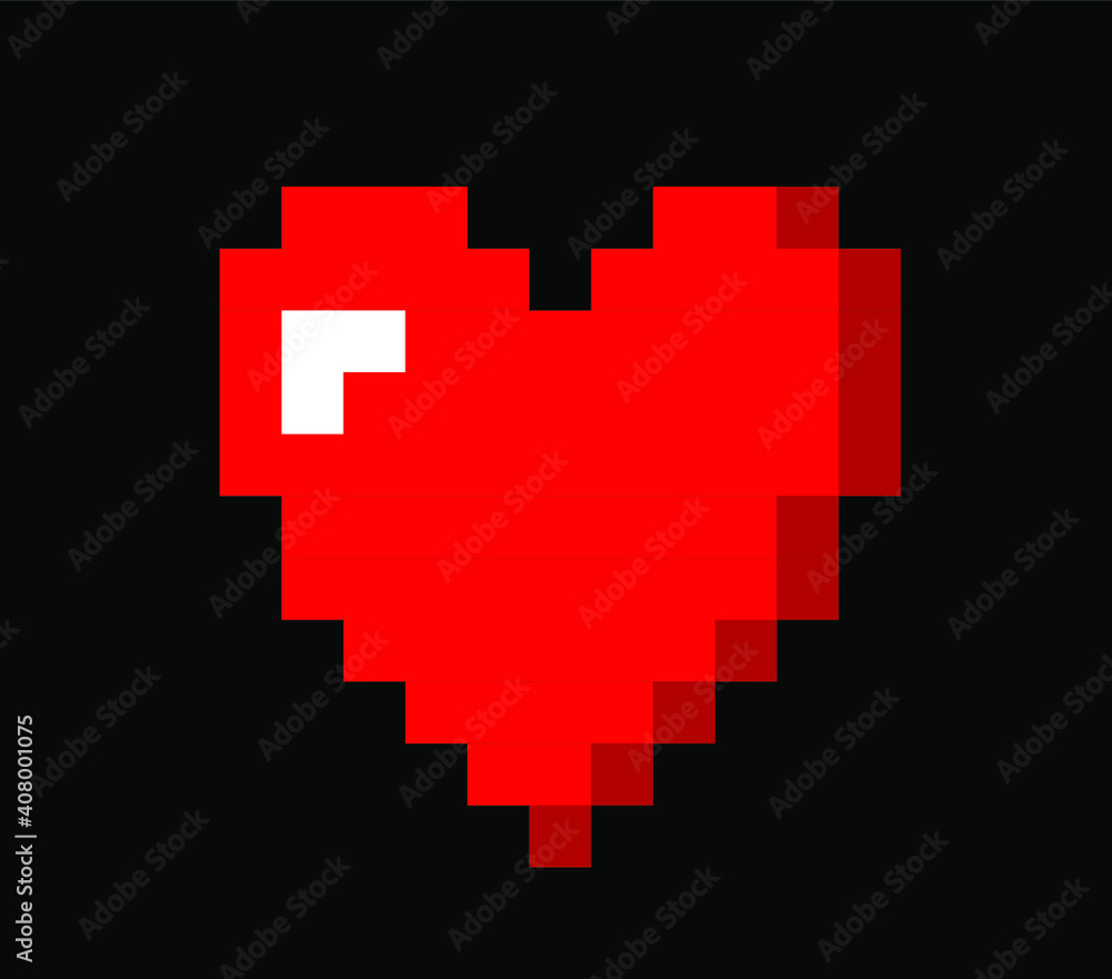 Pixel art heart icon isolated on black background. Vector 8-bit retrowave and vaporwave style illustration. Pixel art heart icon isolated on black background. Vector 8-bit retrowave and vaporwave style illustration.