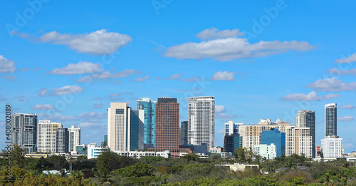 Blue skies over Fort Lauderdale downtown skyline.