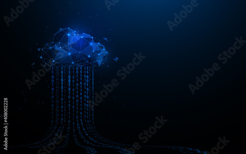 Cloud online storage technology concept. Cloud computing and Big data information. Low poly model design. Vector illustration