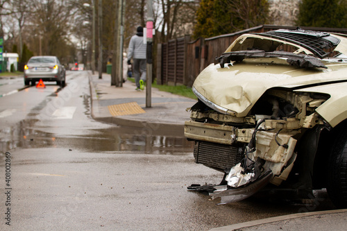 Car crash accident on the road.Damaged automobiles after crash © Ingus Evertovskis