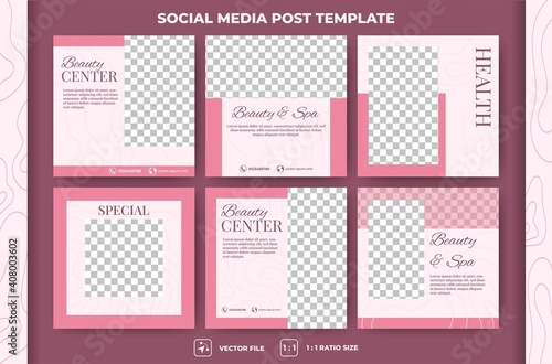 Set of Editable square banner template. Spa and massage social media post template. Pink color background with an abstract line pattern. Usable for social media, banner, and web. Flat design vector