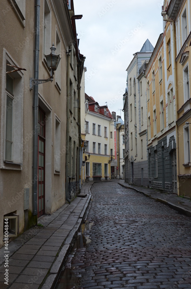 Narrow street in old Tallinn, Estonia