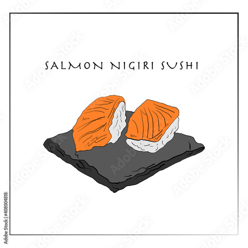 Salmon nigiri sushi vector, hand sketch or doodle style