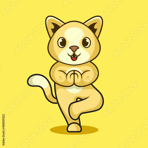 Illustration vector graphic of a cute cat doing yoga movement 