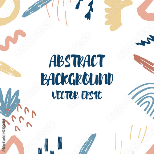 Abstract background in trendy style with botanical and geometric elements, textures. Natural pastel colours. . Vector illustration. Design for social media posts or web banners.