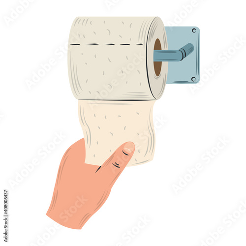 hand with toilet paper hygiene isolated design