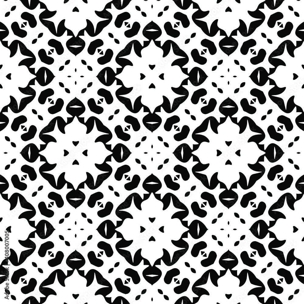 Geometric vector pattern with triangular and oval elements. Seamless abstract ornament for wallpapers and backgrounds. Black and white colors. Geometric vector pattern with triangular and oval elements. Seamless abstract ornament for wallpapers and backgrounds. Black and white colors.