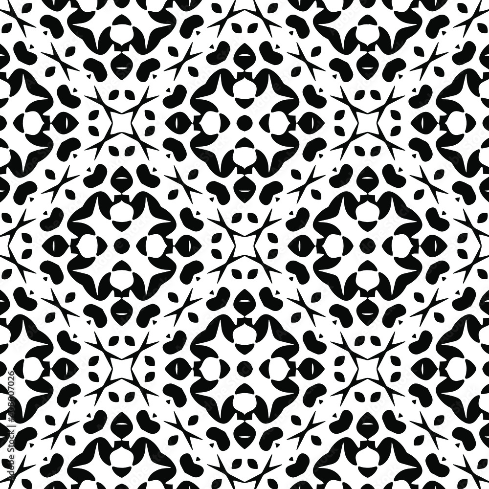 Geometric vector pattern with triangular and oval elements. Seamless abstract ornament for wallpapers and backgrounds. Black and white colors. Geometric vector pattern with triangular and oval elements. Seamless abstract ornament for wallpapers and backgrounds. Black and white colors.