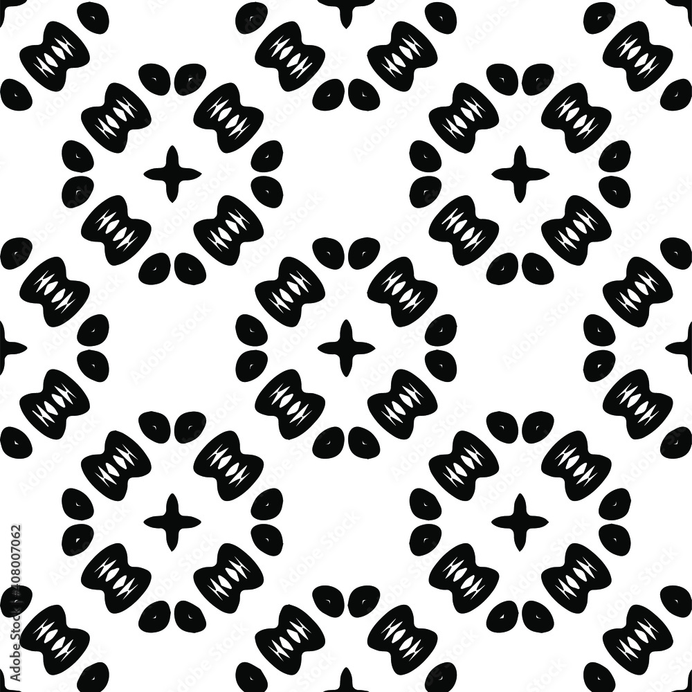 Geometric vector pattern with triangular and oval elements. Seamless abstract ornament for wallpapers and backgrounds. Black and white colors. Geometric vector pattern with triangular and oval elements. Seamless abstract ornament for wallpapers and backgrounds. Black and white colors.