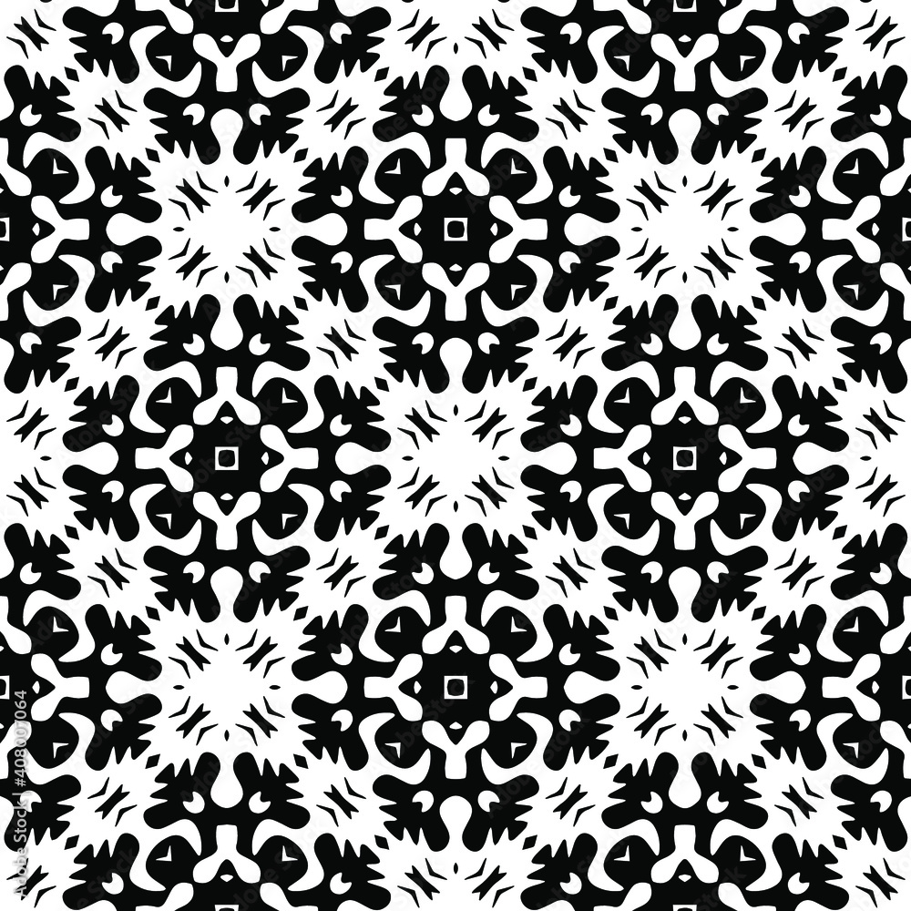Geometric vector pattern with triangular and oval elements. Seamless abstract ornament for wallpapers and backgrounds. Black and white colors. Geometric vector pattern with triangular and oval elements. Seamless abstract ornament for wallpapers and backgrounds. Black and white colors.