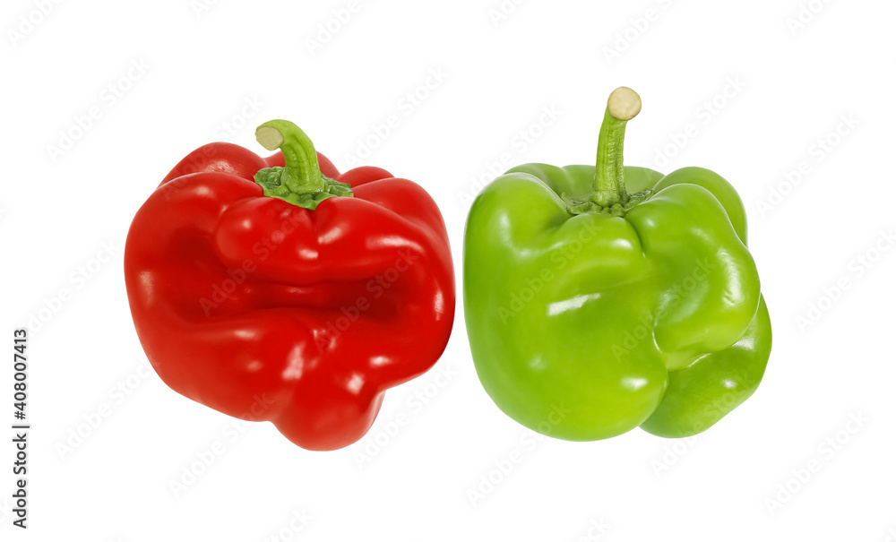 Fresh green bell pepper (capsicum) are distorted shape isolated on  white background with clipping path included.