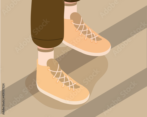 male trendy yellow shoes on ladders vector design