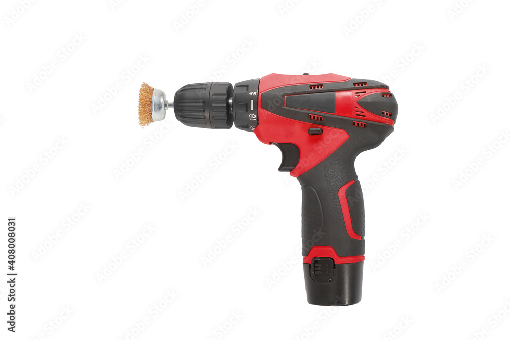 Mobile drilling machine and Metal brush isolated on white background with clipping path Mobile drilling machine and Metal brush isolated on white background with clipping path
