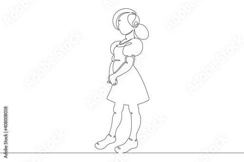 Little girl in a dress.One continuous drawing line logo single hand drawn art doodle isolated minimal illustration.