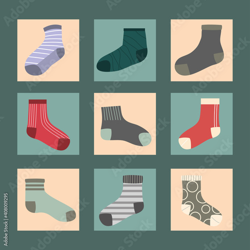 long and short socks set in frames vector design