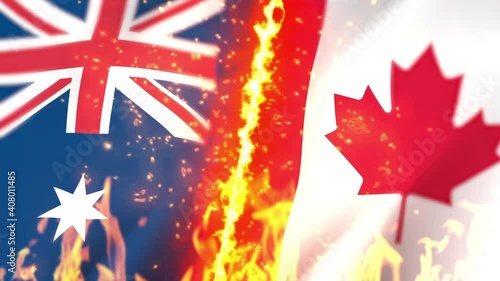 Australia versus Canada flag on fire loop animation photo