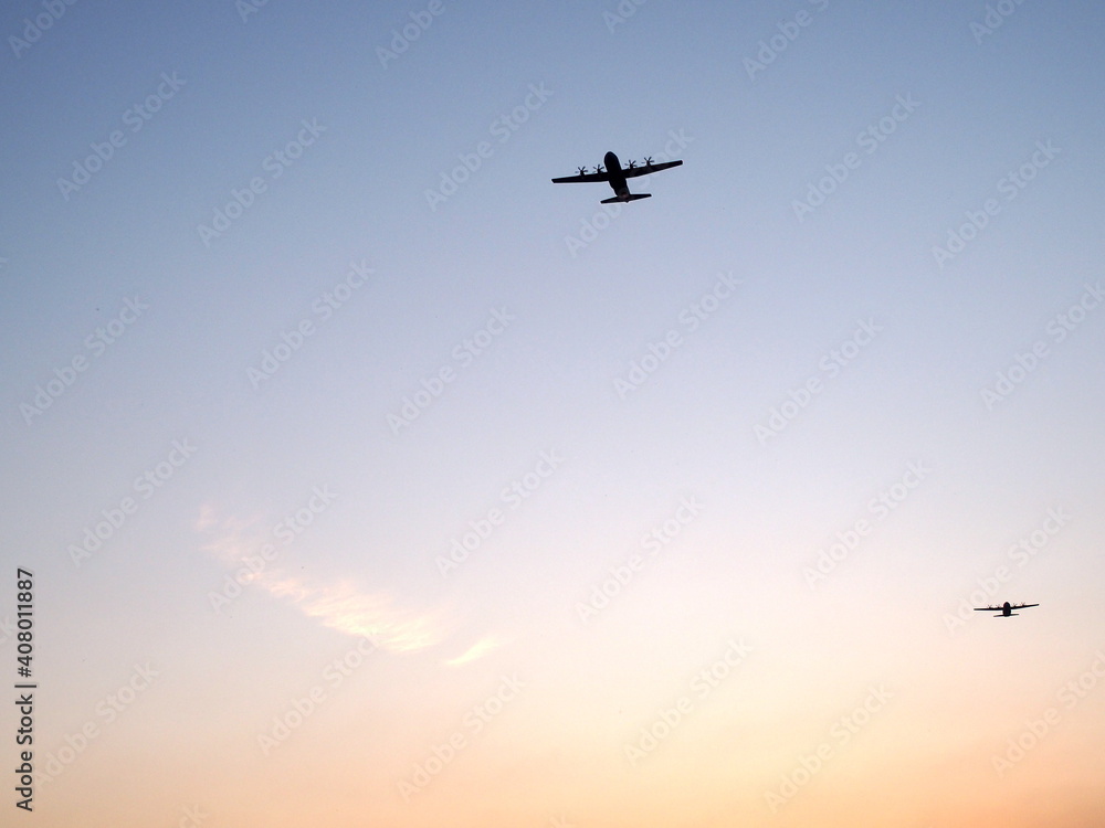 Aircraft in the sunset sky Aircraft in the sunset sky