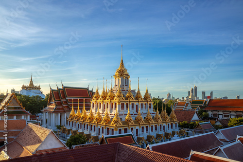 Photography Golden metal castle illuminated, Wat Ratchanatdaram Woravihara