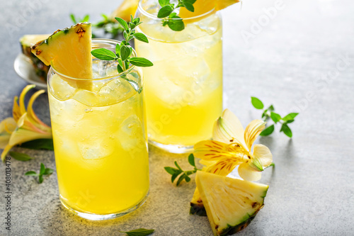 Pineapple cocktail, cold and refreshing summer drink