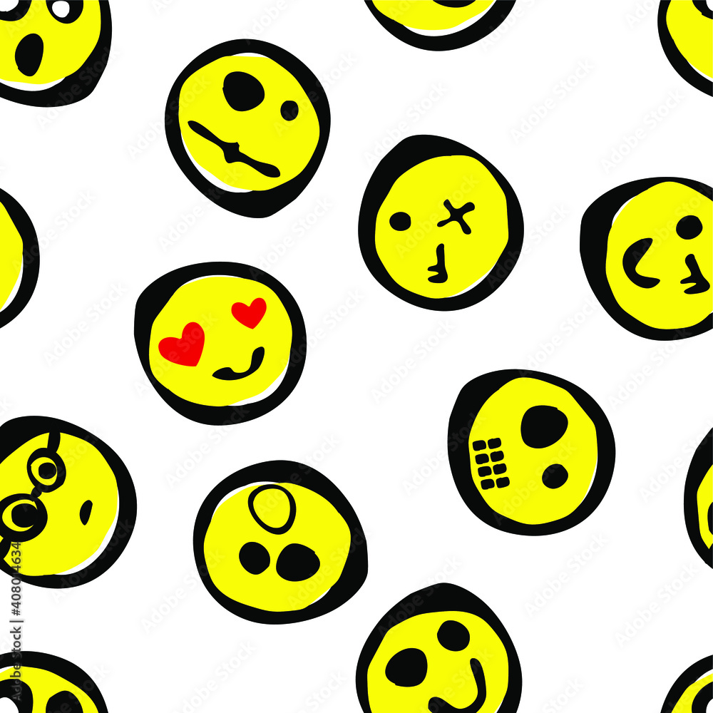 Seamless patterns with yellow cute emojis.