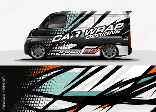 Car decal, truck and cargo van wrap vector. Graphic abstract stripe designs for branding and livery vehicle
