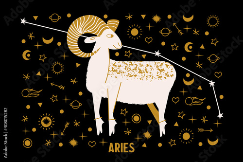 Aries zodiac sign. Horoscope and astrology. Vector illustration in a flat style.