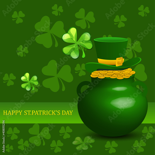 St. Patrick Day poster. Clover design elements with wishing lettering decoration. Vector illustration