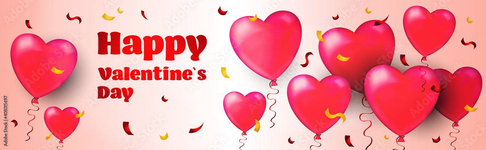 valentines day celebration love banner flyer or greeting card with hearts horizontal vector illustration