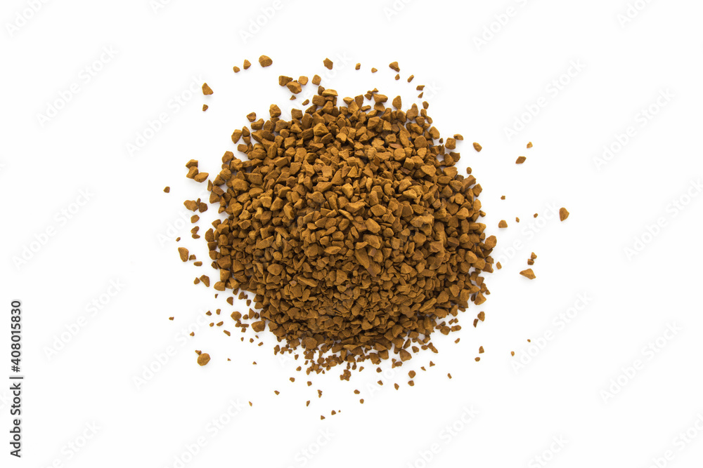 Pile of instant granulated coffee isolated on white background. Top view. Pile of instant granulated coffee isolated on white background. Top view.