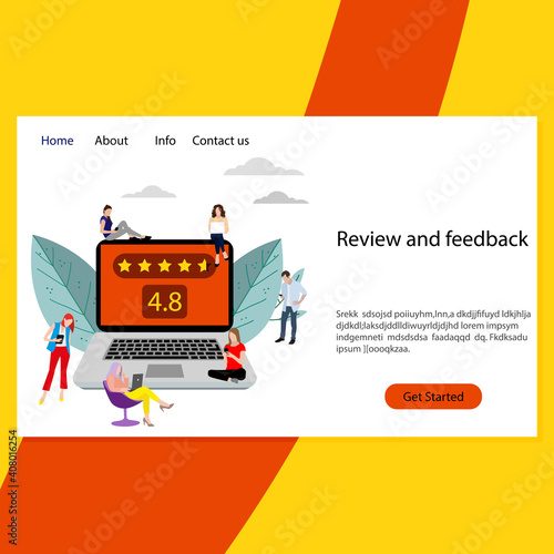 Review and feedback landing page. Vector service satisfaction application
