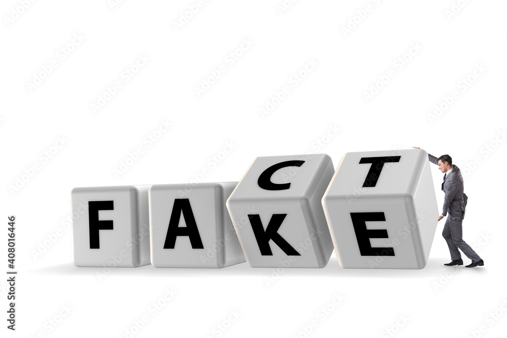 Face or fact concept with turning cubes Face or fact concept with turning cubes