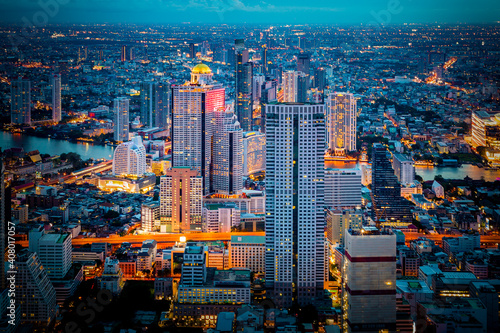 Bangkok Thailand - June 8 2019 : Landscape of Bangkok city during night scene