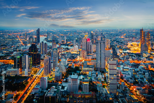 Landscape of Bangkok city during twilight time