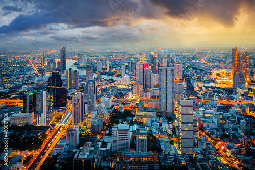 Landscape of Bangkok city during twilight time