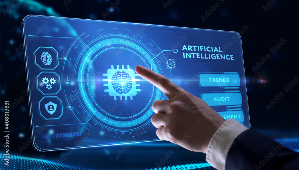 Artificial intelligence (AI), machine learning and modern computer technologies concepts. Business, Technology, Internet and network concept. Artificial intelligence (AI), machine learning and modern computer technologies concepts. Business, Technology, Internet and network concept.