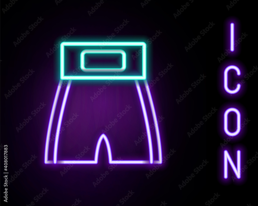 Glowing neon line Boxing short icon isolated on black background. Colorful outline concept. Vector. Glowing neon line Boxing short icon isolated on black background. Colorful outline concept. Vector.