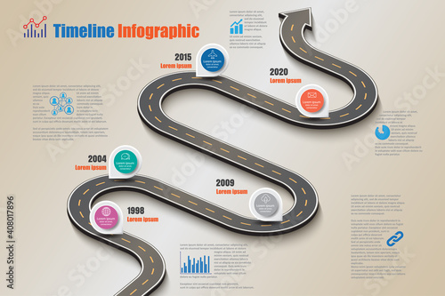 Business roadmap timeline infographic template with pointers designed for abstract background milestone modern diagram process technology digital marketing data presentation chart Vector illustration