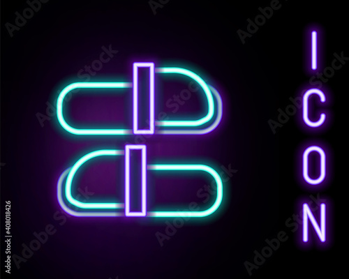 Glowing neon line Sauna slippers icon isolated on black background. Colorful outline concept. Vector.