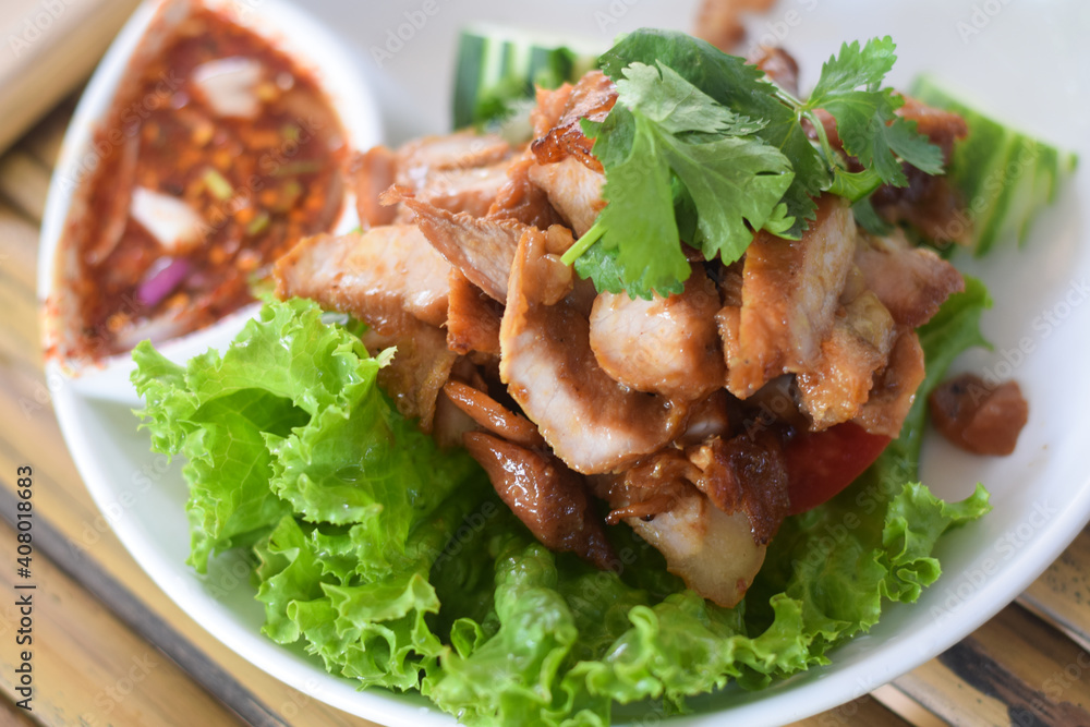tasty slice grilled pork chop serve with vegetable for meal tasty slice grilled pork chop serve with vegetable for meal