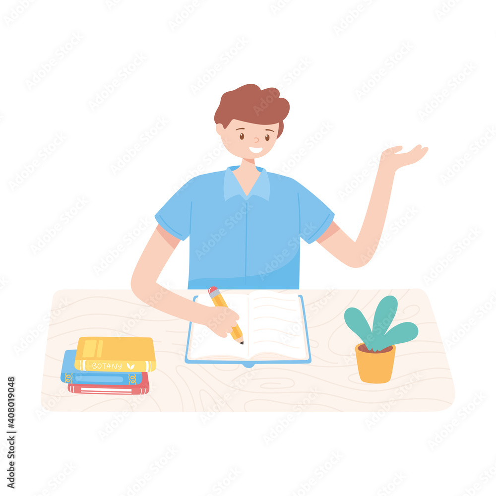 boy with pencil and textbooks reading and studying education boy with pencil and textbooks reading and studying education