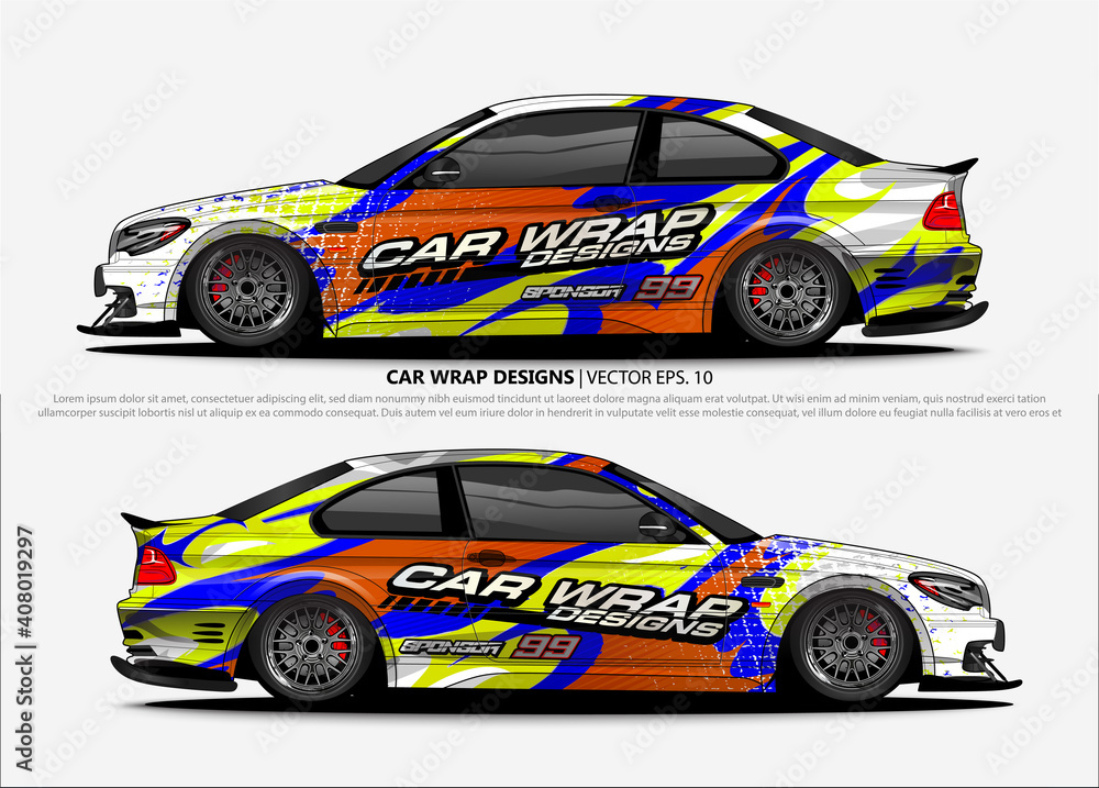 Fototapeta premium Car decal, truck and cargo van wrap vector. Graphic abstract stripe designs for branding and livery vehicle 
